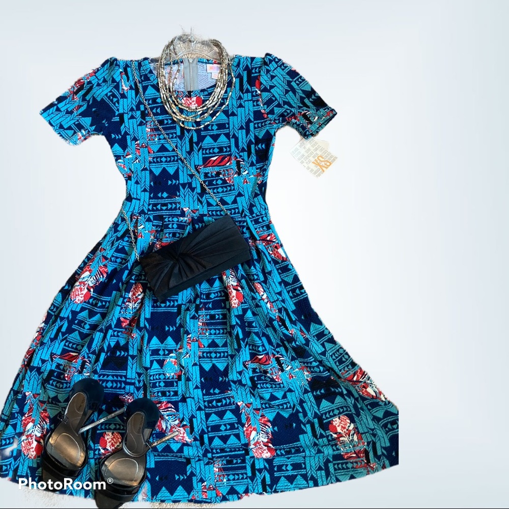 Rare Amelia Blue Red Leaf Print Dress XS NWT